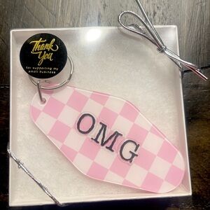 Pink Checkered OMG Keychain